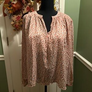 Ann Taylor semi sheer ginkgo leaf blouse cream/black Sz XL